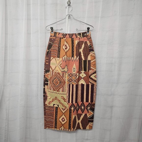 VTG On The Verge Rust Aztec Southwestern Midi Skirt Boho 4 - Picture 1 of 11